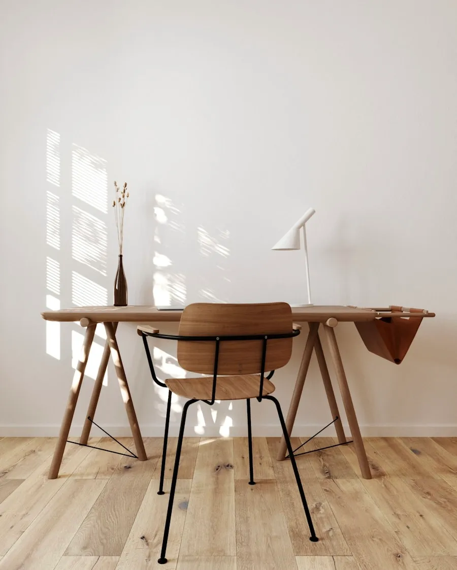 Illustrative console table with a timber top and dark steel frame